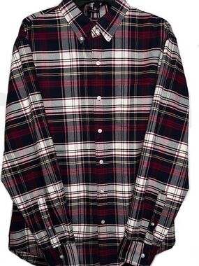 J. Crew Men's Plaid Button-Down Shirt in Burgundy, Black & White